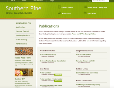 screenshot of Southern Pine website